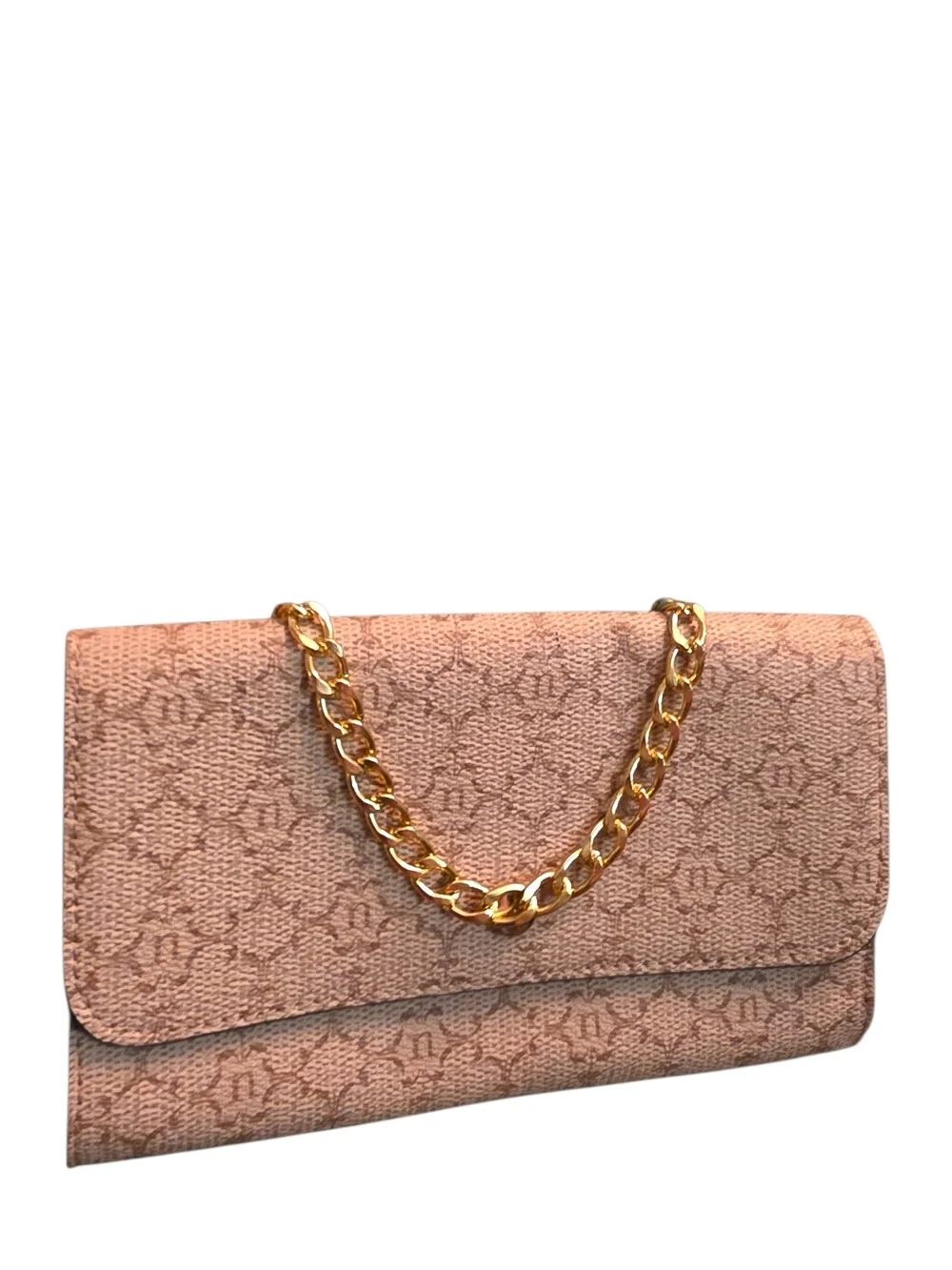 Nanette Lepore Blush Pink Monogram Chain Wallet Clutch Crossbody Envelope Bag